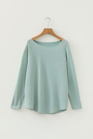 Moonlight Jade Textured Raglan Sleeve Knit Loose Top - Image 7