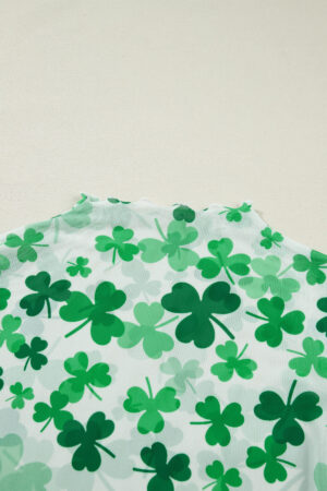 Green Lucky Shamrock Lettuce Trim High Neck Mesh Long Sleeve Top - Image 6