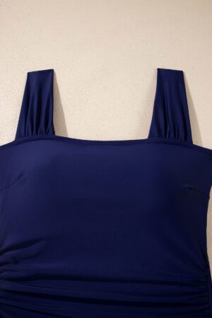 Navy Blue Square Neck Ruched Tommy Control One Piece Swimsuit - Image 21