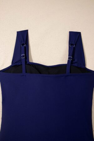 Navy Blue Square Neck Ruched Tommy Control One Piece Swimsuit - Image 17