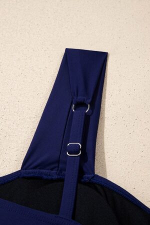 Navy Blue Square Neck Ruched Tommy Control One Piece Swimsuit - Image 16