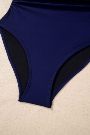 Navy Blue Square Neck Ruched Tommy Control One Piece Swimsuit - Image 18