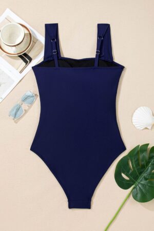 Navy Blue Square Neck Ruched Tommy Control One Piece Swimsuit - Image 10