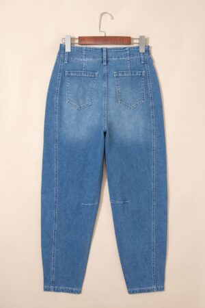Sky Blue Medium Wash Cuffed Barrel Jeans - Image 7