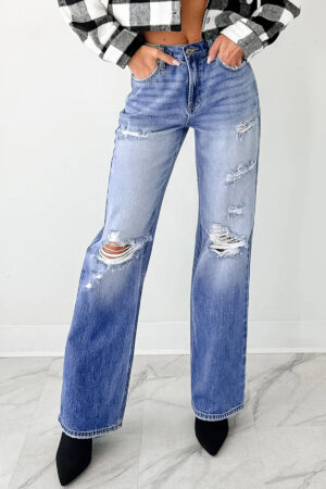 Myosotis Mid Rise Distressed Sneak Peek Straight Leg Jeans - Image 3