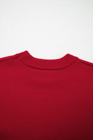 Fiery Red Sequined Bow Graphic Christmas Holiday Sweater - Image 16