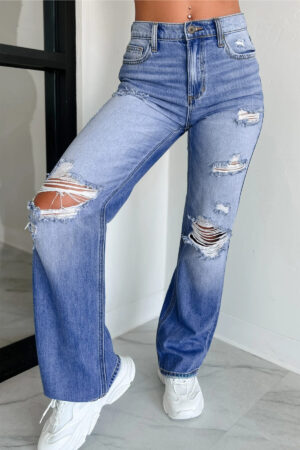 Myosotis Mid Rise Distressed Sneak Peek Straight Leg Jeans - Image 5