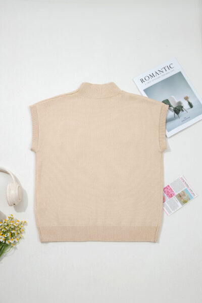 Alternative view of Parchment Corded Horseshoes Ribbed Trim Mock Neck Short Sleeve Sweater