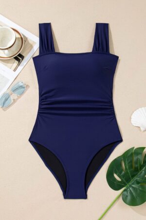 Navy Blue Square Neck Ruched Tommy Control One Piece Swimsuit - Image 9