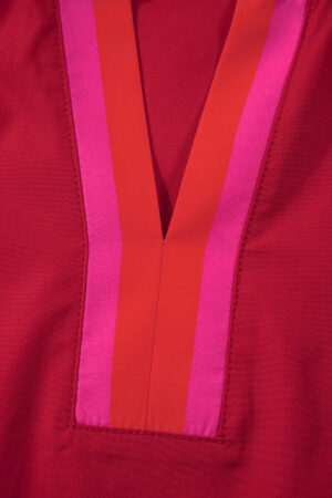Fiery Red Striped Frilled Collar Ruffled Short Sleeve Blouse - Image 7