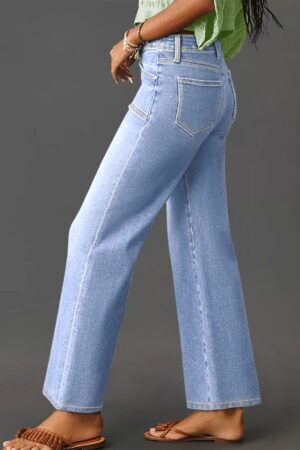 Beau Blue Loose Straight Leg Cropped High Waist Jeans - Image 2