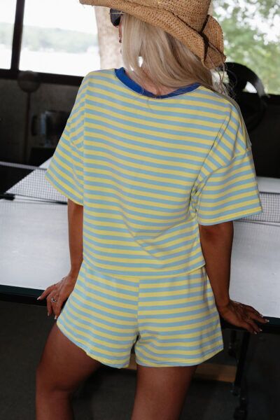 Alternative view of Yellow Stripe Drop Shoulder Boxy Casual Terry Short Set