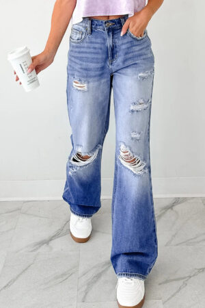 Myosotis Mid Rise Distressed Sneak Peek Straight Leg Jeans - Image 4