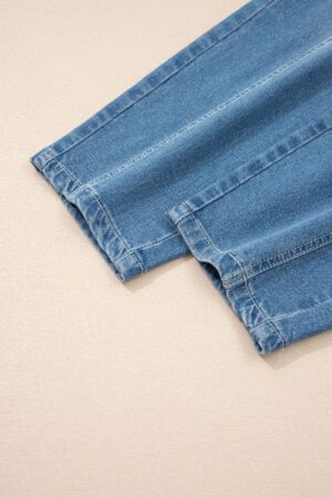 Sky Blue Medium Wash Cuffed Barrel Jeans - Image 12