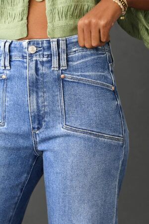 Dusk Blue Loose Straight Leg Cropped High Waist Jeans - Image 3