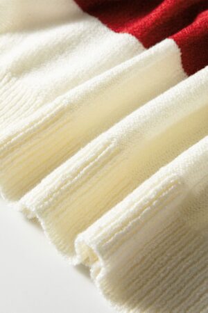 Red Stripe Loose Color Block Drop Shoulder Bubble Sleeve Sweater - Image 10