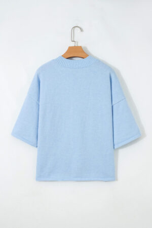 Beau Blue 3/4 Sleeve Boxy Knit Button Down Sweater Cardigan - Image 14