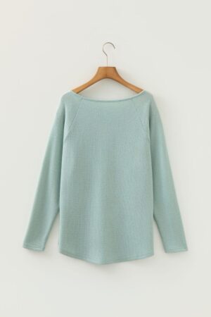 Moonlight Jade Textured Raglan Sleeve Knit Loose Top - Image 8