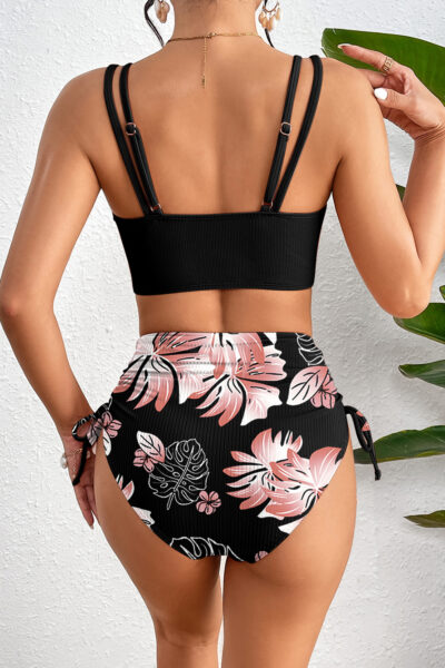 Alternative view of Black Ribbed Knit High Waist 2pcs Bikini Swimsuit